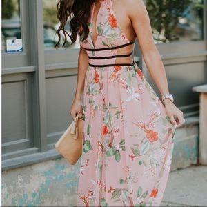 Floral Print Strappy Cut-Out Plunge Maxi Dress
